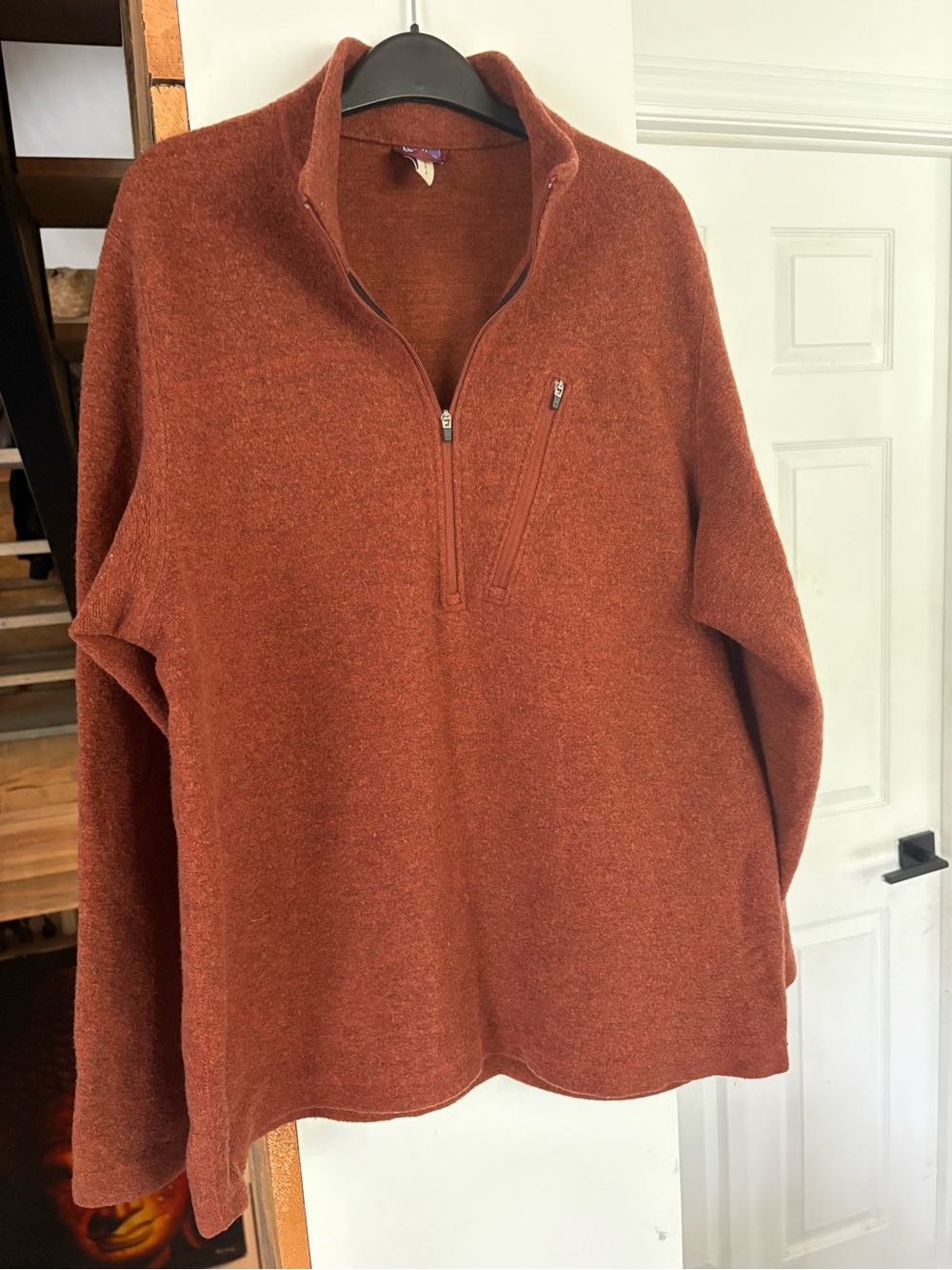 ibex Men's Half-Zip Sweater in Rust Orange